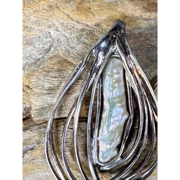 Vintage Sterling Silver & Iridescent Abalone Pendant With Abstract Design 16.38g - Picture 2 of 8